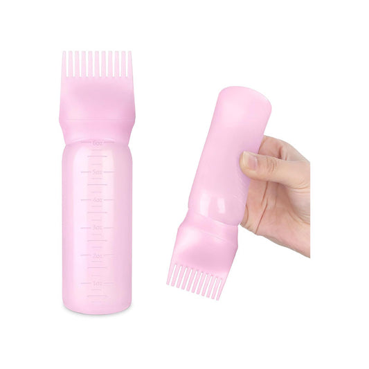 Root Comb Bottle Applicator 6 Ounce,Oil Applicator for Hair Dye Hair Oiling Applicator with Graduated Scale (Pink)