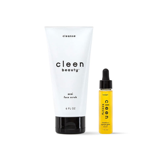 Cleen Beauty Glow Essentials Skincare Set | Acai Face Scrub + Vitamin C Papaya Glow Serum | Exfoliating Face Wash with Brazil Nut Oil & Avocado Oil | Brighten and Moisturize | Vegan Skin Care